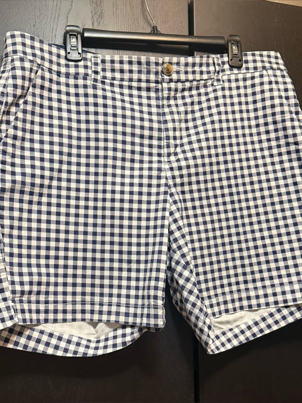Women’s Mid-Length Navy & White Gingham Shorts